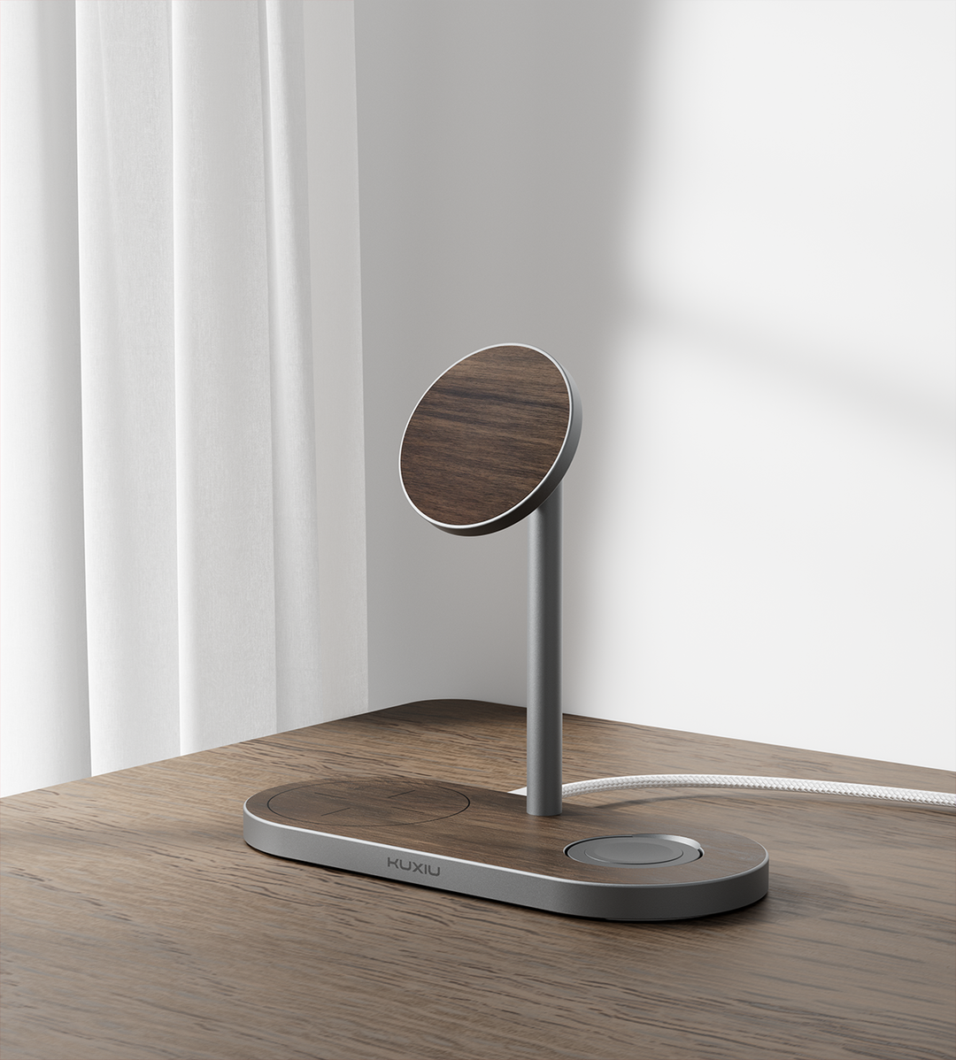 KUXIU X23 Pro 4-in-1 MagSafe Dual-Core Fast Charging Stand - Wood Grain