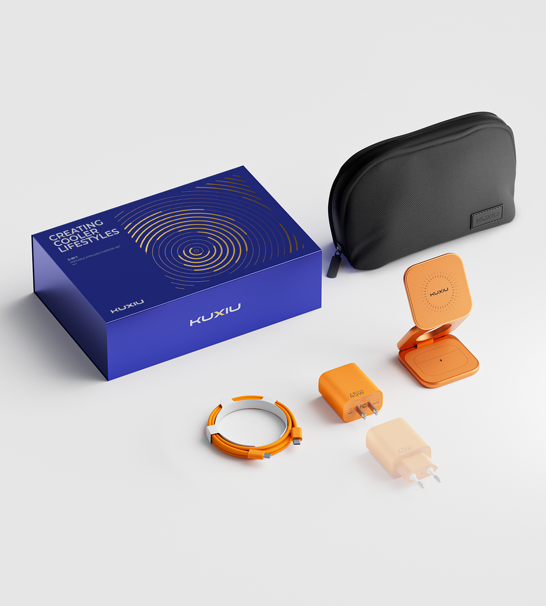 KUXIU X40 Turbo Series 3-in-1 Portable Wireless Charging Gift Set - Cosmic Orange