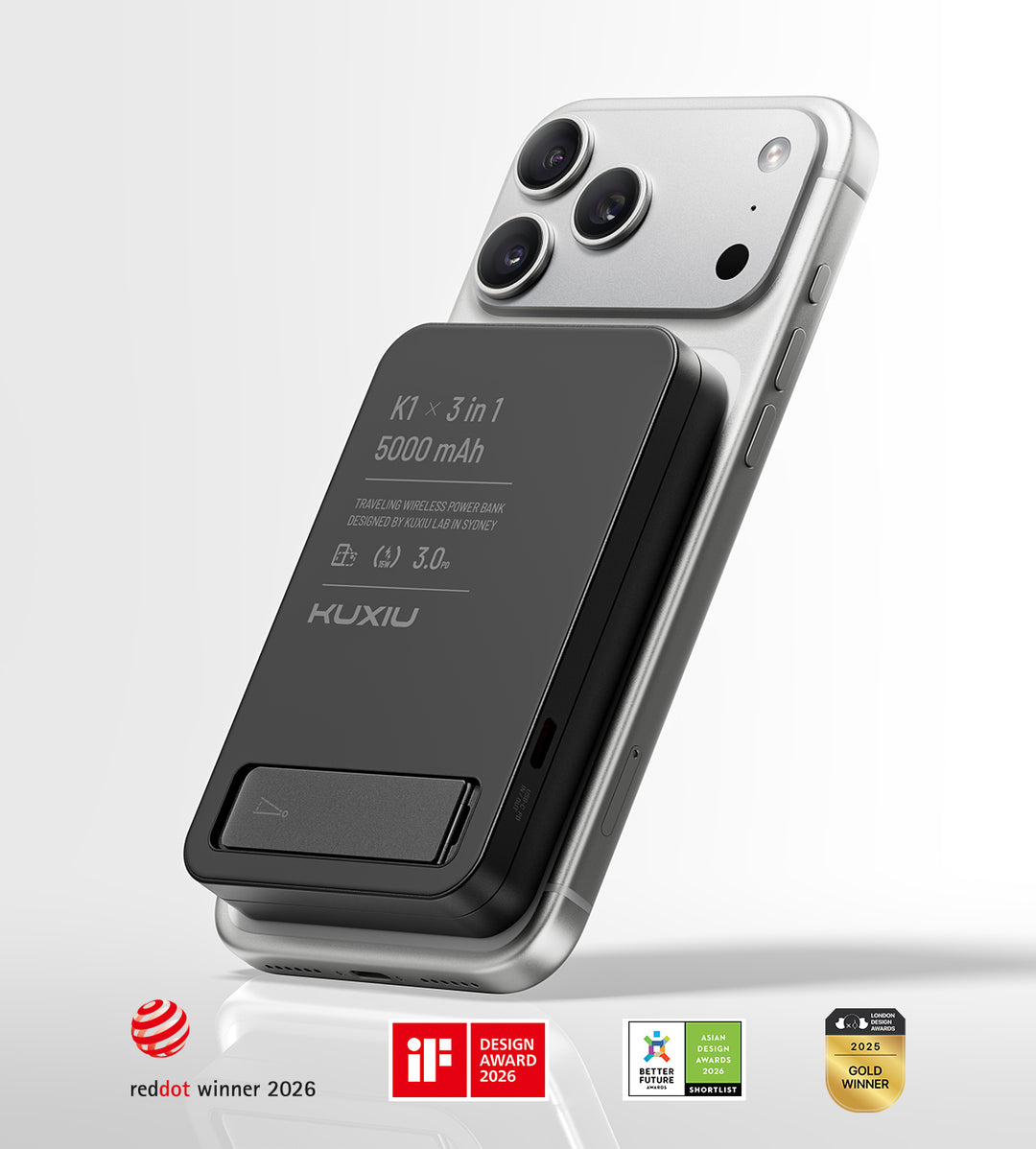 KUXIU K1 15W Fast Charging 3-in-1 MagSafe Wireless Power Bank - Black