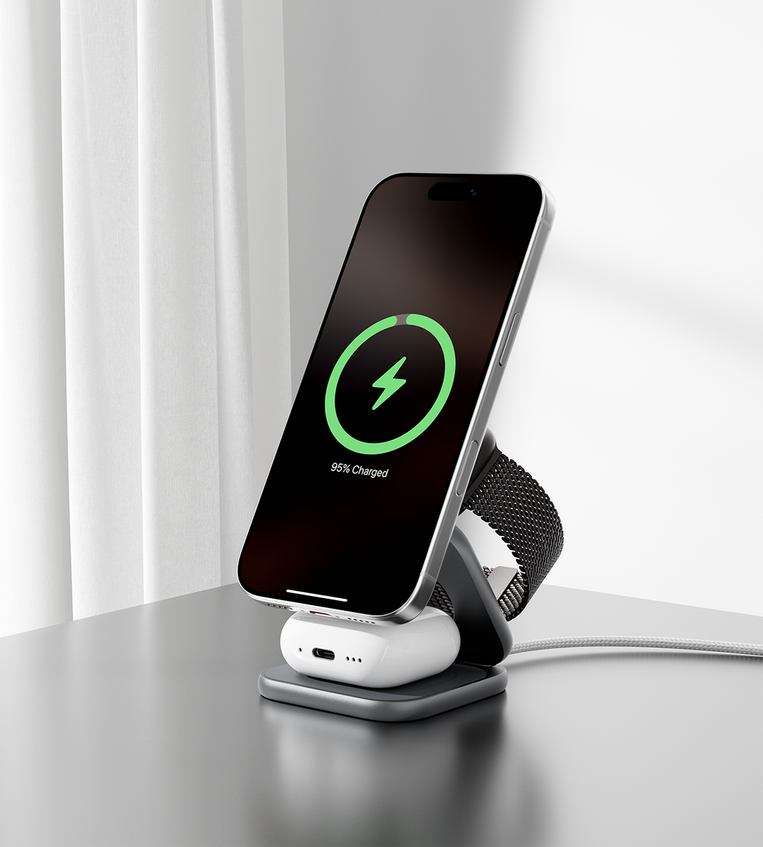 KUXIU X40 Turbo Qi2.2 Certified 25W 3-in-1 MagSafe Foldable Wireless Charging Stand - Gray
