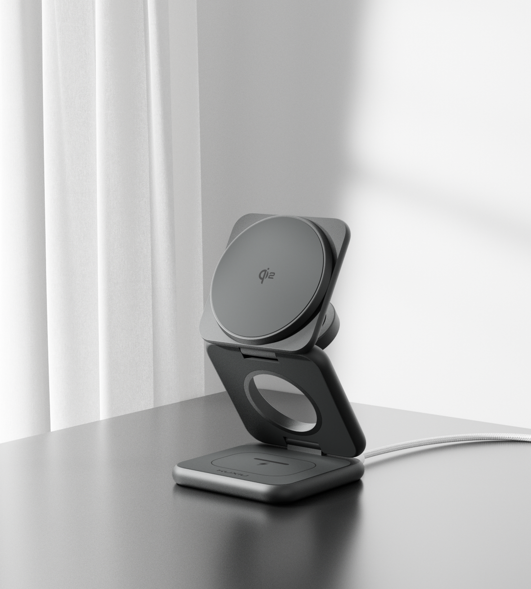 KUXIU X40Q Qi2.2 3-In-1 Foldable Magnetic Wireless Charging Station for Samsung - Gray