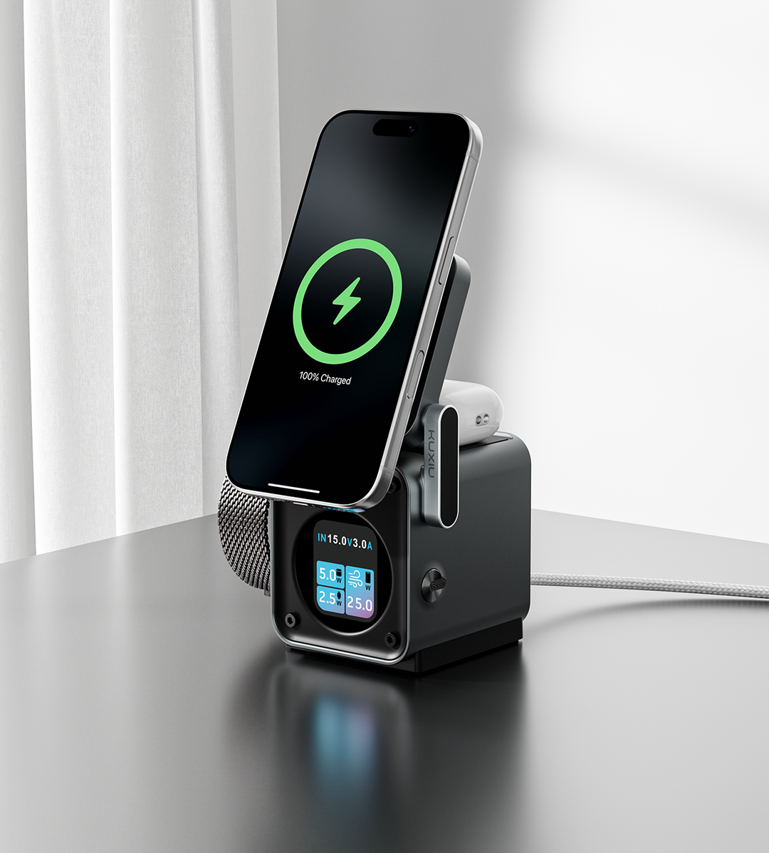 KUXIU D5 Qi2.2 25W 3-in-1 Wireless Charging Station